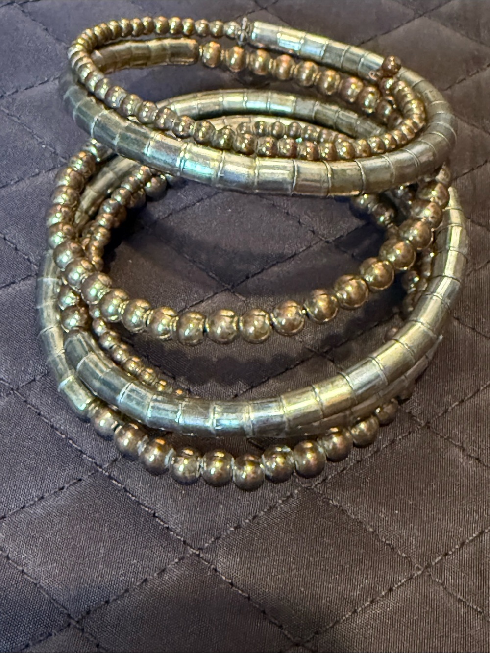Metallic gold Hematite Beaded Coil Bracelet - Women Jewelry - Picture 2 of 2